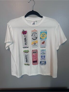White Sequin Graphic Short-Sleeve Tee - Queen of sparkles seltzer